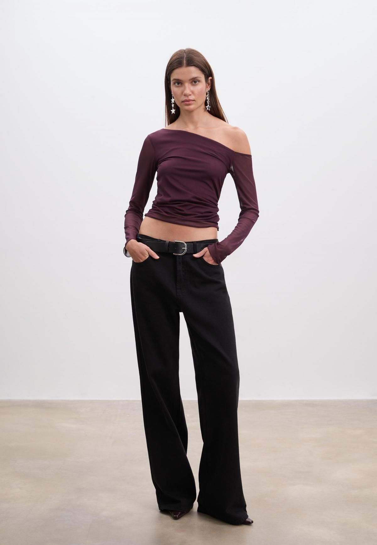 스트라디바리우스 비대칭 시스루 튤 긴팔 티셔츠 6683/654 AUBERGINE - 상세 이미지 4