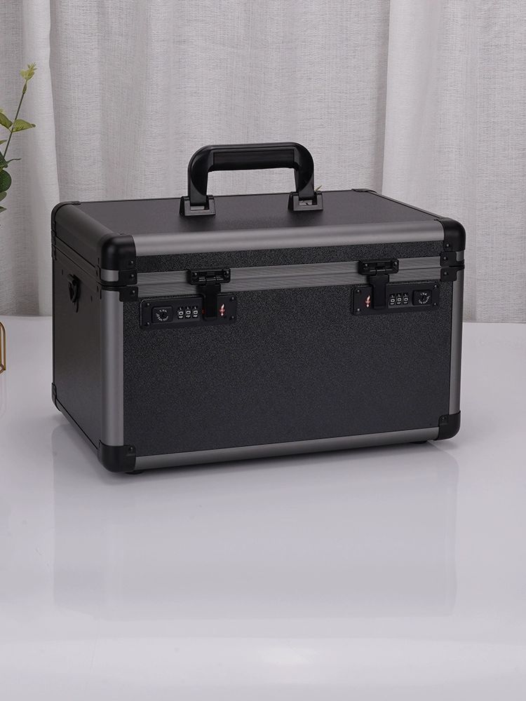 금고 귀중품 서류 여권 현금 보관 케이스 이중잠금 가방 블랙 38x25x23cm 격자 스펀지 내장형 이중 잠금장치 - 상품 이미지
