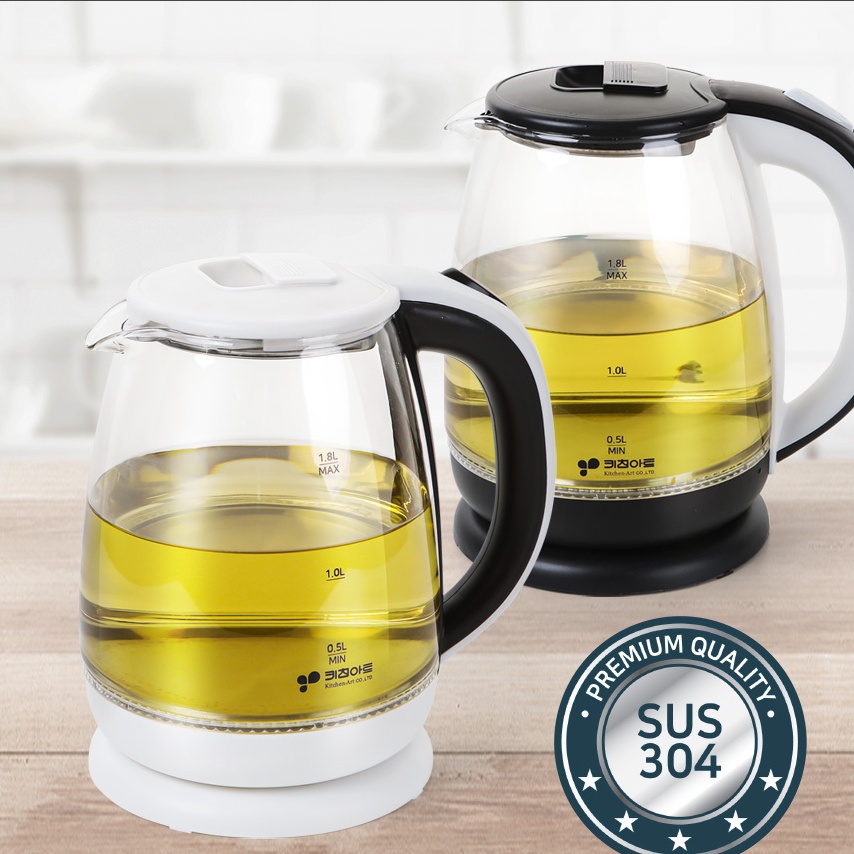 무선 유리포트 글라스 전기주전자 가정용 커피포트 1.8L