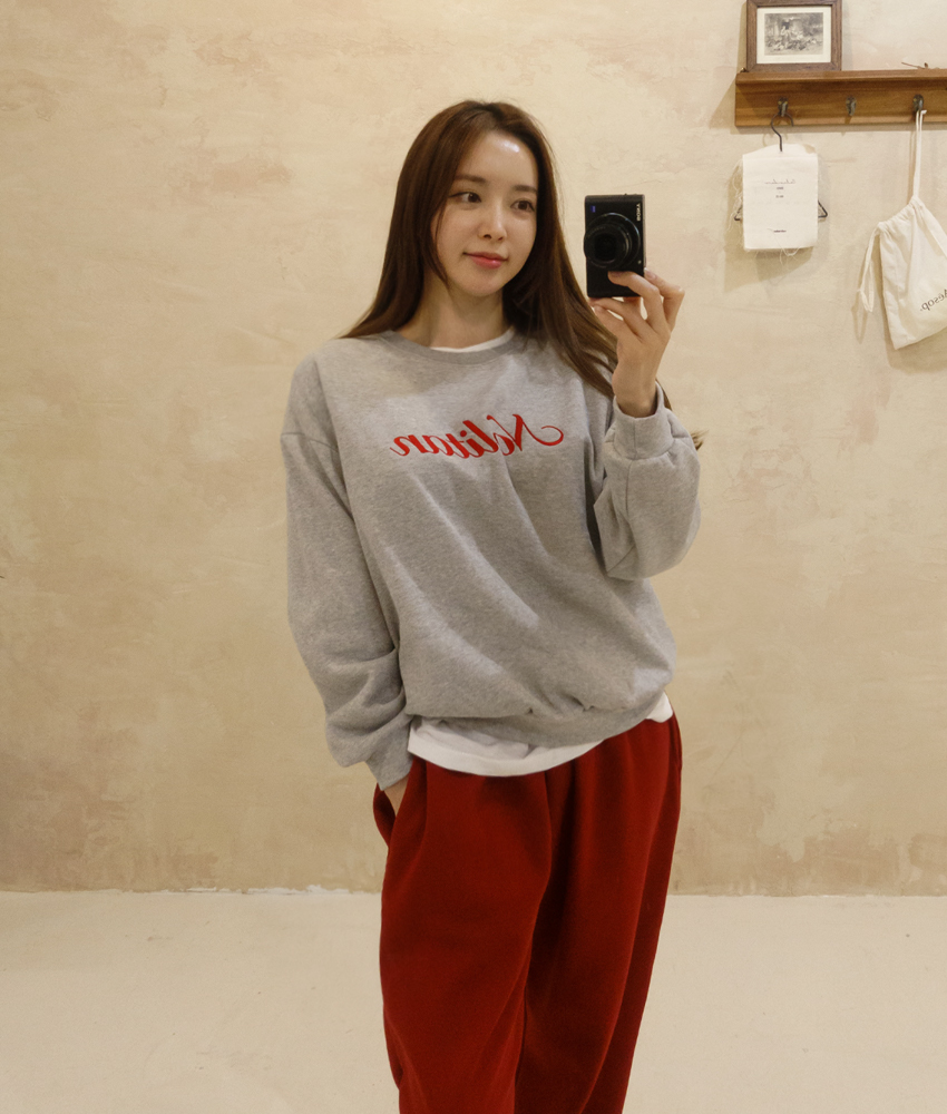 놀리 자수 레터링 기모 루즈핏 겨울 맨투맨 이미지 2