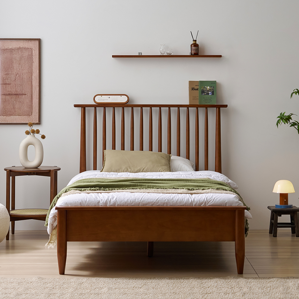 굿나잇 슈퍼싱글 고무나무 원목 통깔판 침대 프레임 SS 월넛