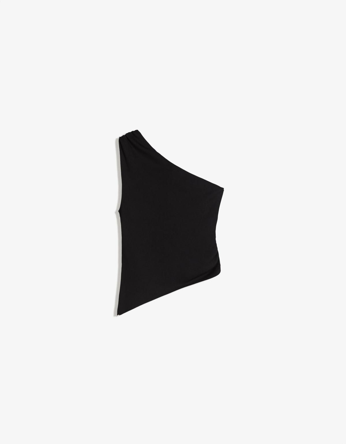 버쉬카 모던 언밸런스 원숄더 큐빅링 크롭 탑 8783/360 BLACK - 상세 이미지 5
