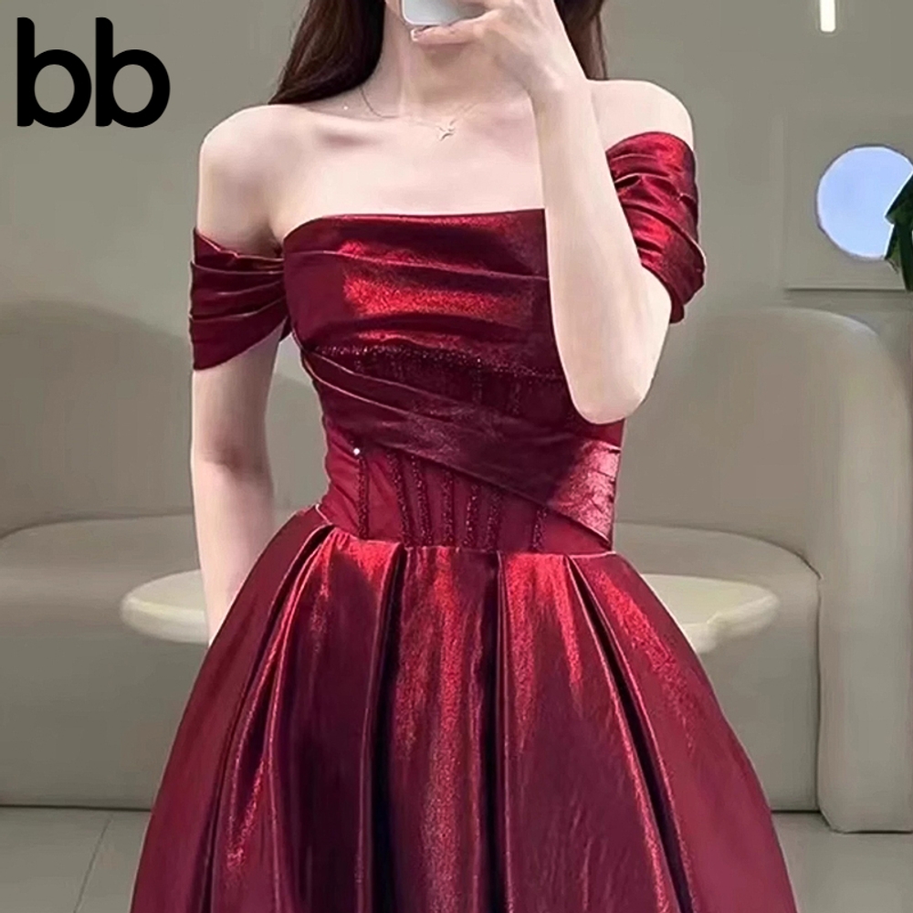 결혼식 2부 드레스 대여 오픈숄더 스몰웨딩 결혼식2부 원피스 촬영 이브닝 벨벳 브라이덜샤워 레드 XS - 상세 이미지 3