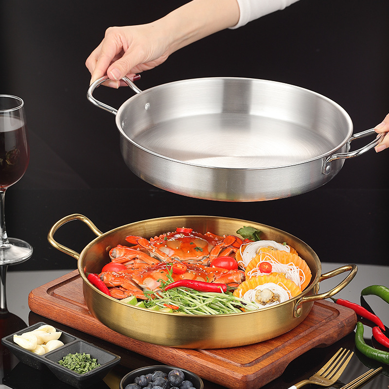 샤브샤브반반냄비 스텐 마라 전골 뚜껑포함 인덕션겸용 훠궈 오뎅탕 마라탕 골드 28cm - 상세 이미지 4