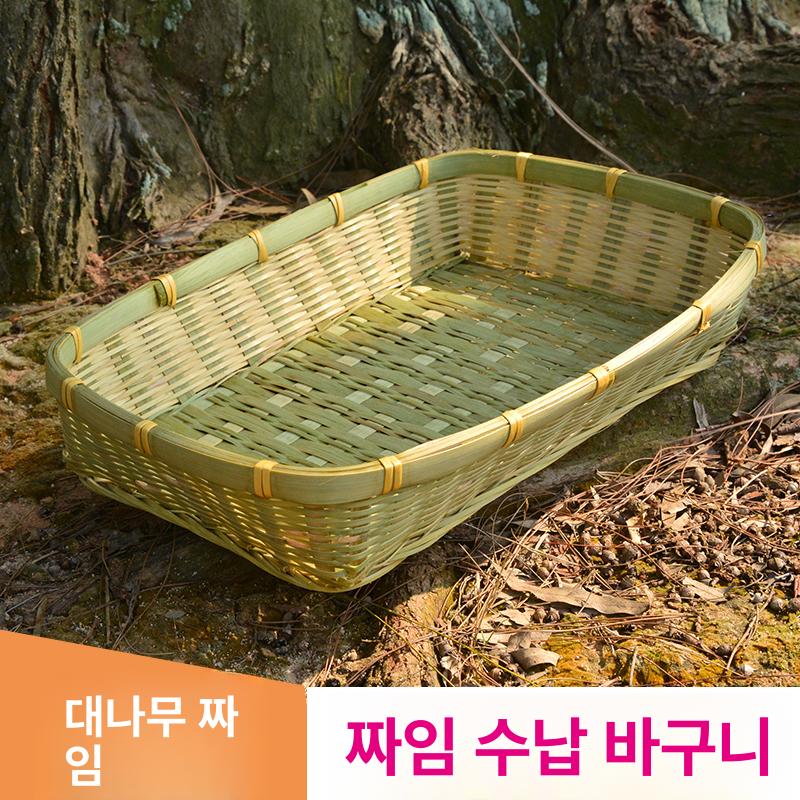수제 대나무 소쿠리 나무채반 쟁반 대형 물빠짐 싸리채반 숟가락 쌀 바구니 원형 정사각형 44x44x6 - 상세 이미지 2