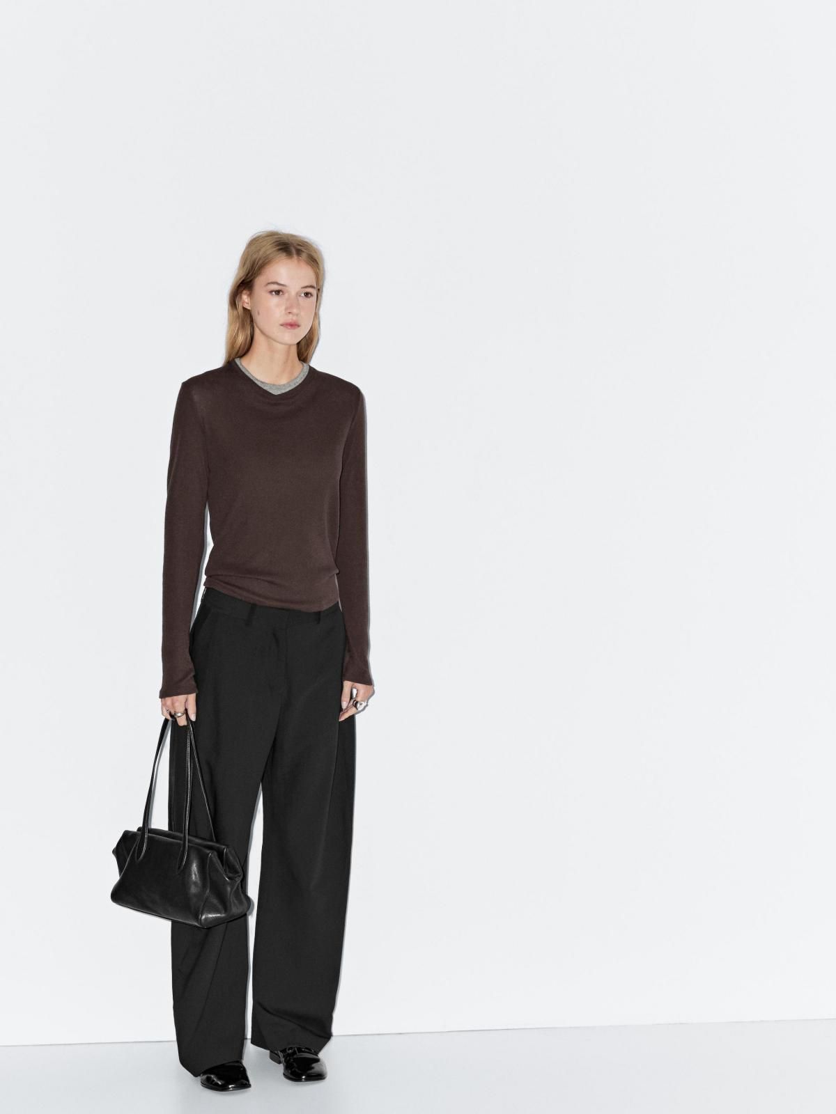 마시모두띠 미니멀 더블칼라 코튼블렌드 긴팔 티셔츠 6289/106 BROWN - 상세 이미지 5