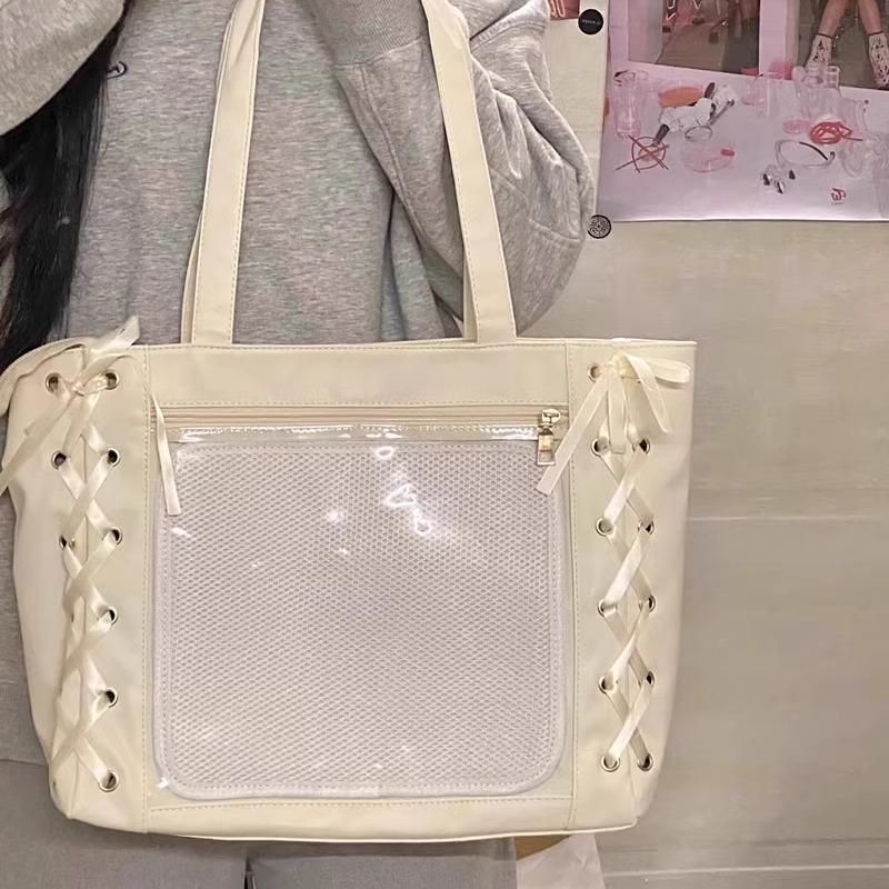 일본식 투명 토트백 대용량 숄더백 페인백 덕질 입덕 기념품 수납 가방 이타백 에코백 오프화이트 - 상세 이미지 4