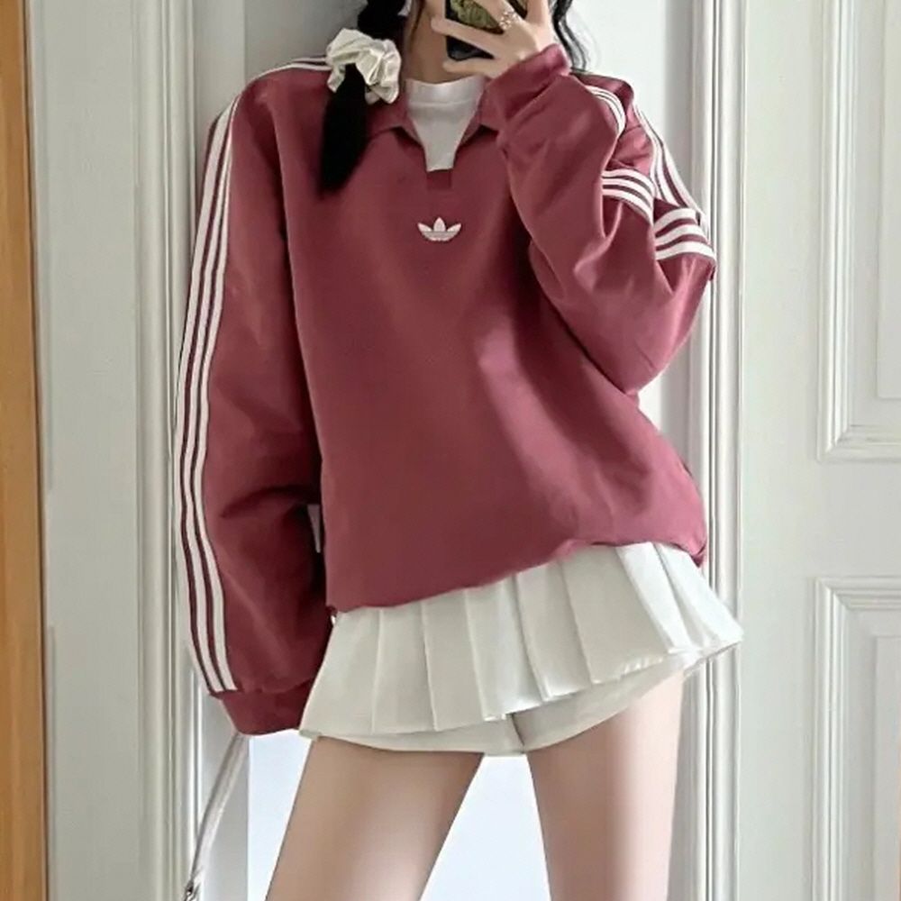 아디다스 오리지널 럭비 폴로 피케 카라 긴팔 크림슨 IY7375 - 상품 이미지