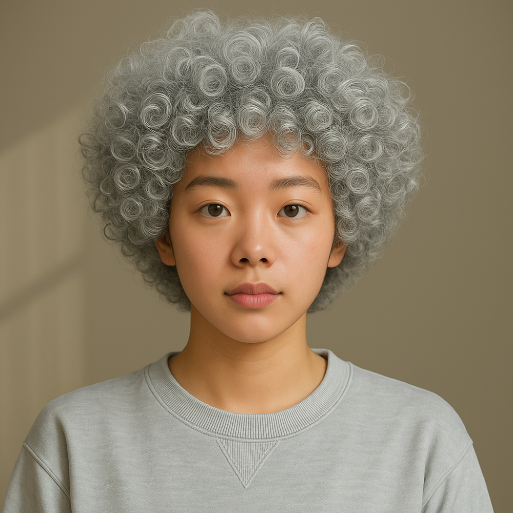 할머니가발 노인가발 흰머리 백발 뽀글이 쪽진머리 파마머리 촌캉스 - 상품 이미지