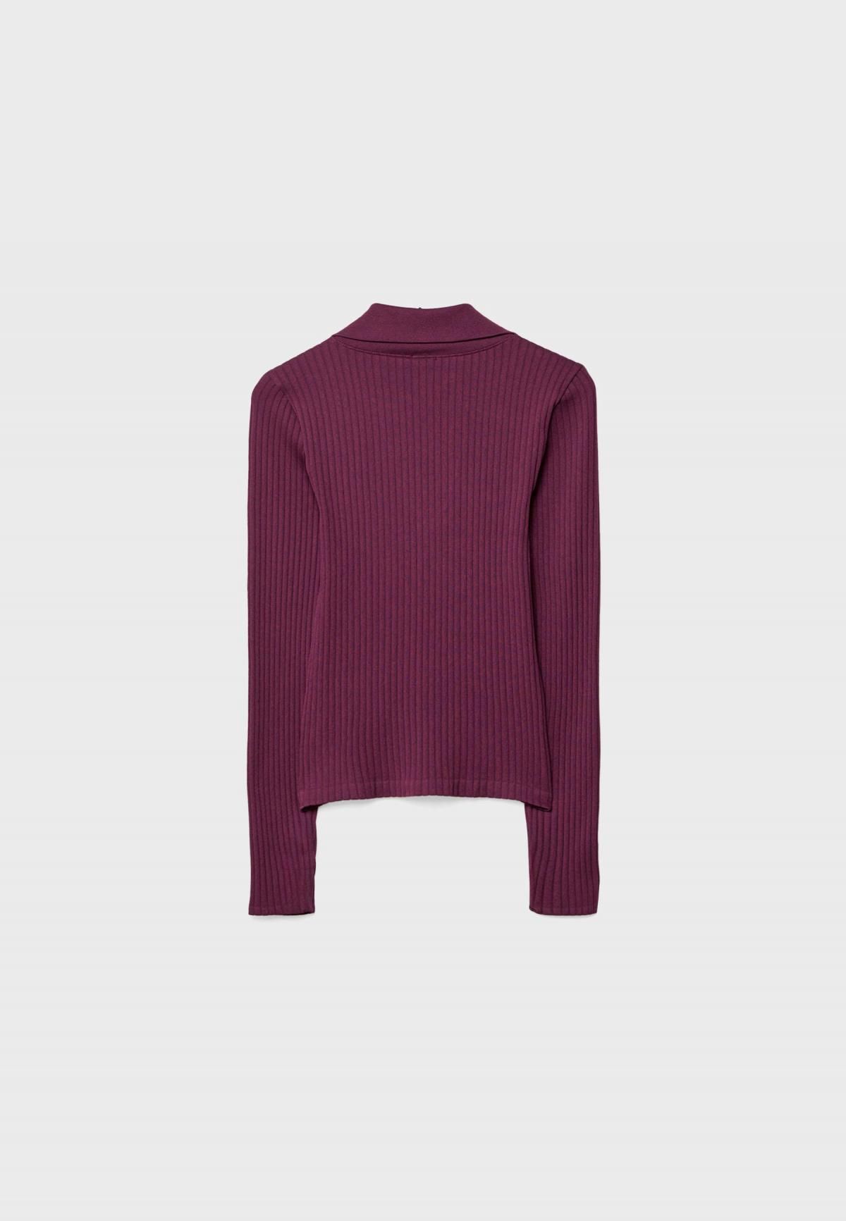 스트라디바리우스 슬림핏 심리스 폴로 카라 긴팔 티셔츠 6537/920 AUBERGINE - 상세 이미지 2