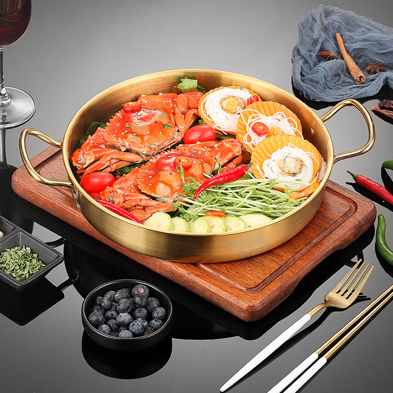 샤브샤브반반냄비 스텐 마라 전골 뚜껑포함 인덕션겸용 훠궈 오뎅탕 마라탕 골드 28cm - 상세 이미지 5