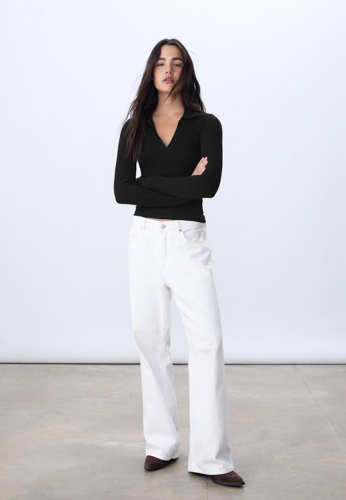 스트라디바리우스 슬림핏 심리스 폴로카라 긴팔 티셔츠 6537/920 BLACK - 상세 이미지 5