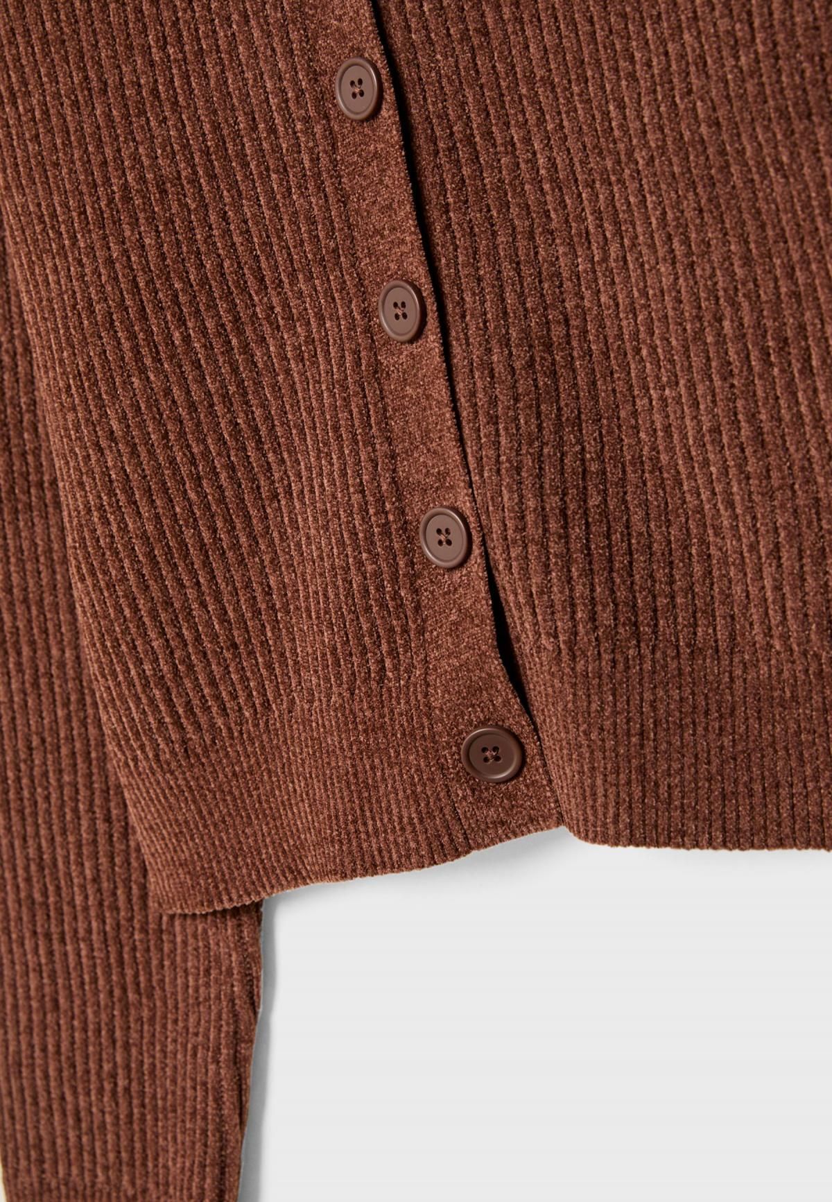 스트라디바리우스 브라운 소프트터치 라운드넥 버튼업 니트 카디건 5030/414 PALE CAMEL - 상세 이미지 3