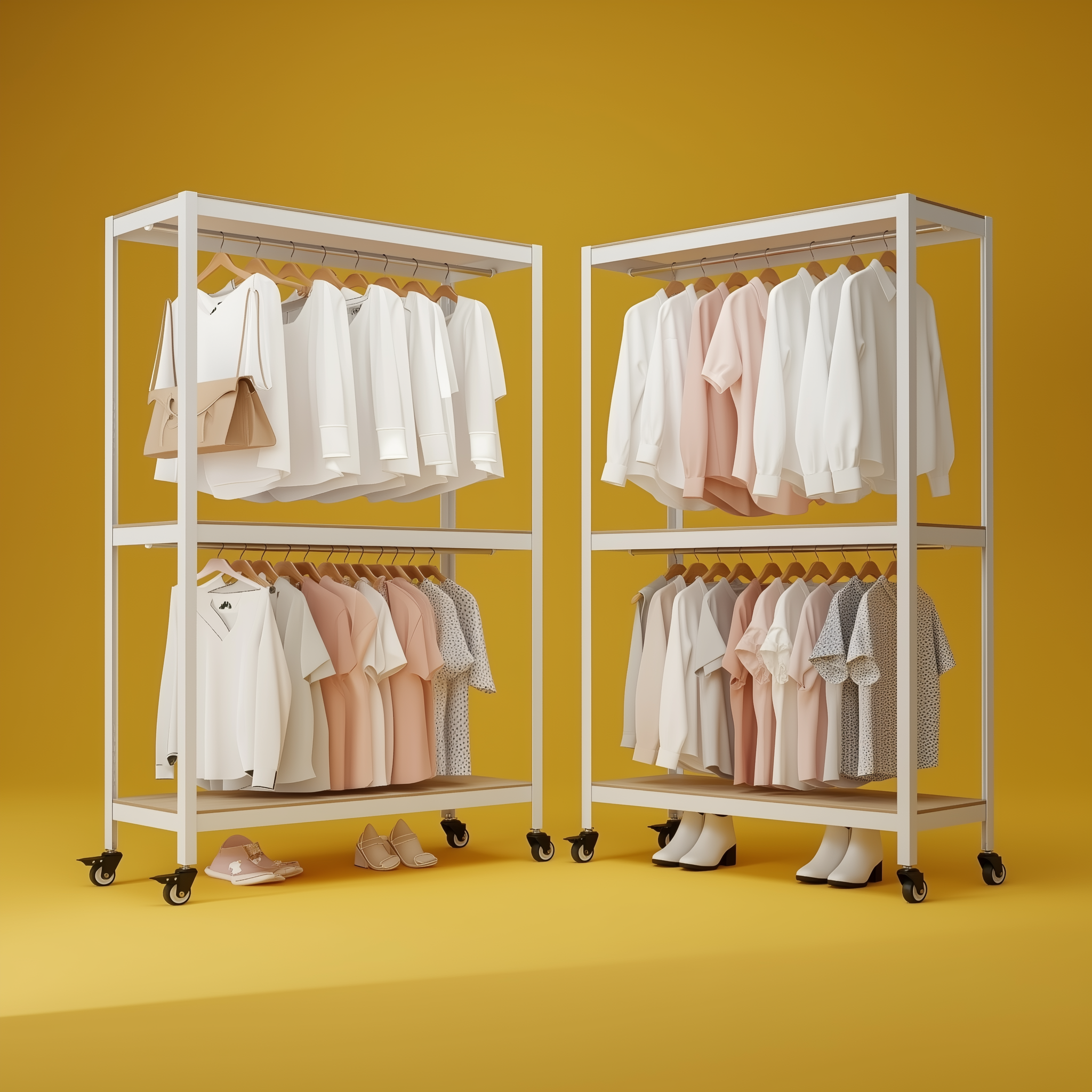 시스템행거 드레스룸 이동식 옷걸이 옷장 홈던트하우스 10005001500 3단 행거봉2개