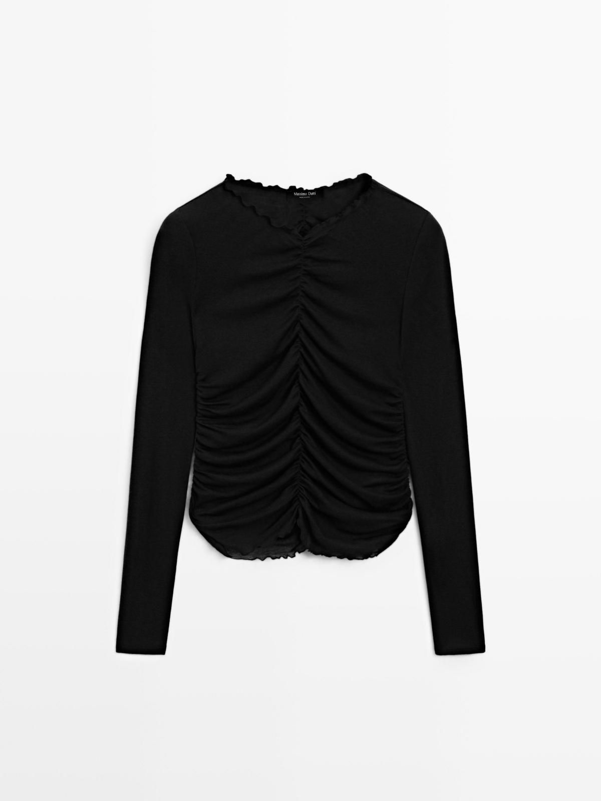 마시모두띠 셔링 브이넥 슬림핏 긴팔 티셔츠 6272/574 BLACK - 상품 이미지