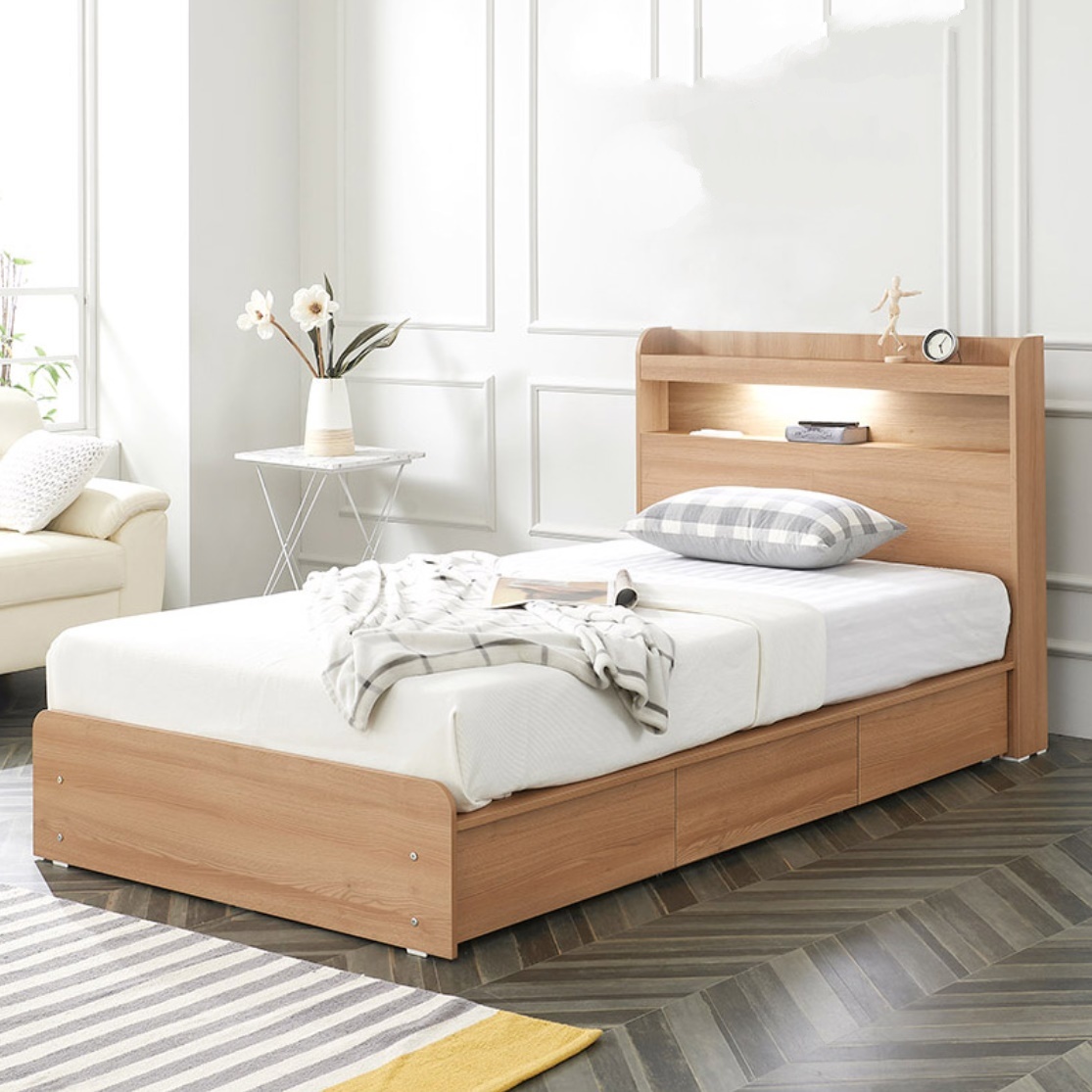 좁은 방 미니 싱글 침대 USB 수납형 원룸침대 작은 공간 자취 자취방침대