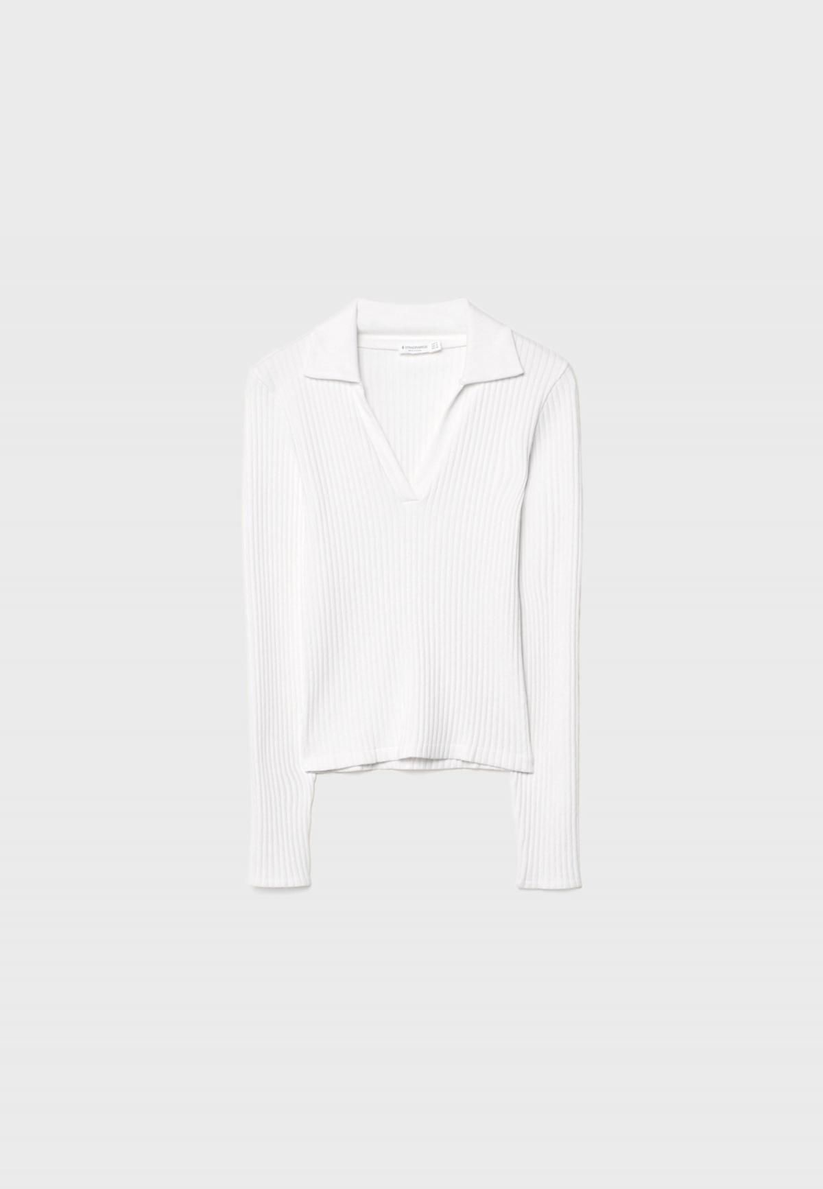 스트라디바리우스 슬림핏 심리스 폴로 카라 긴팔 티셔츠 6537/920 ECRU - 상품 이미지