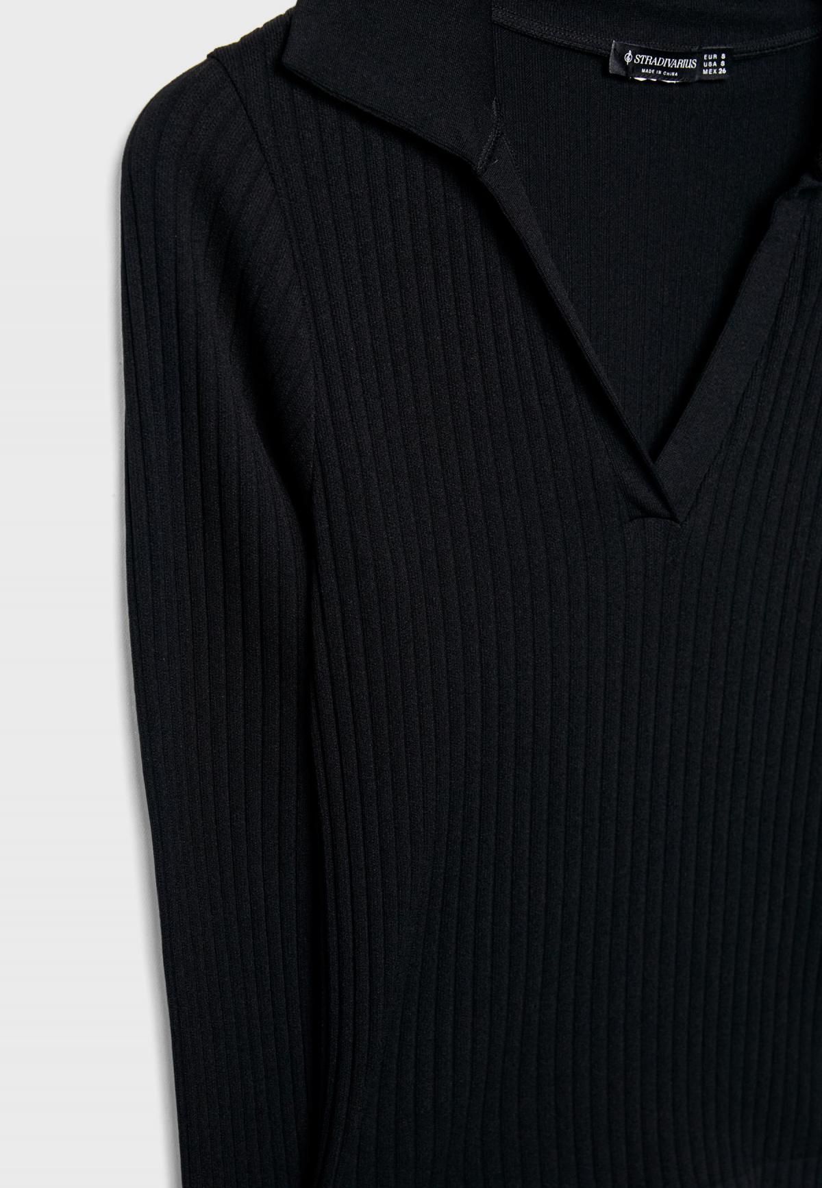 스트라디바리우스 슬림핏 심리스 폴로카라 긴팔 티셔츠 6537/920 BLACK - 상세 이미지 2