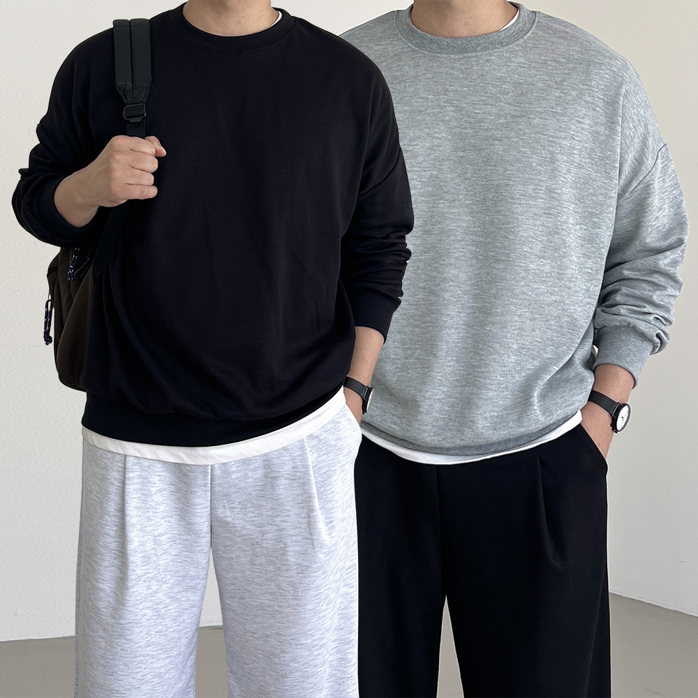 1+1 오버핏맨투맨 남자크롭맨투맨 무지맨투맨 - 상품 이미지