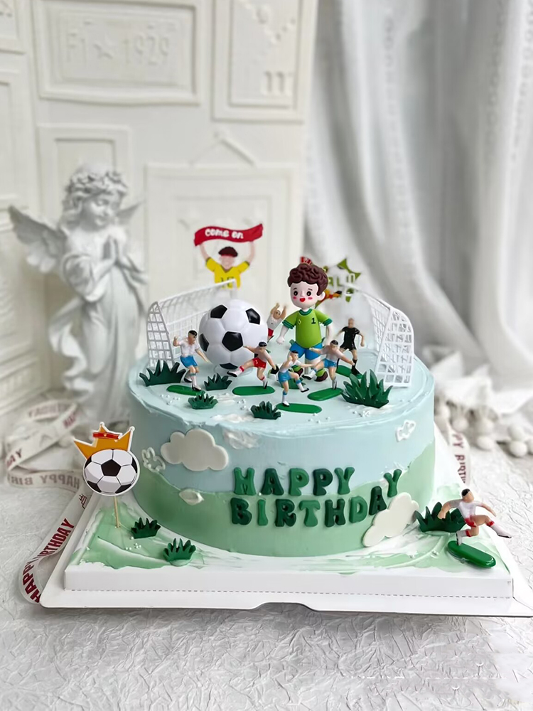 축구공장식 케이크 축구선수 농구 축구공케익 테마 토핑 데코픽 축하 사커 장식소품 부드러운 고무 3D 축구공 2개 - 상세 이미지 3