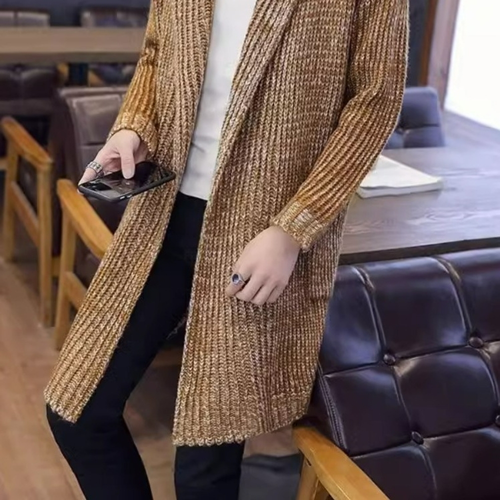 남자 롱 가디건 후드 겨울 오버핏 브이넥 롱가디건 오픈 카디건 얇은 루즈핏 포켓 봄 코트 카키 M(95-110캐티) - 상세 이미지 3