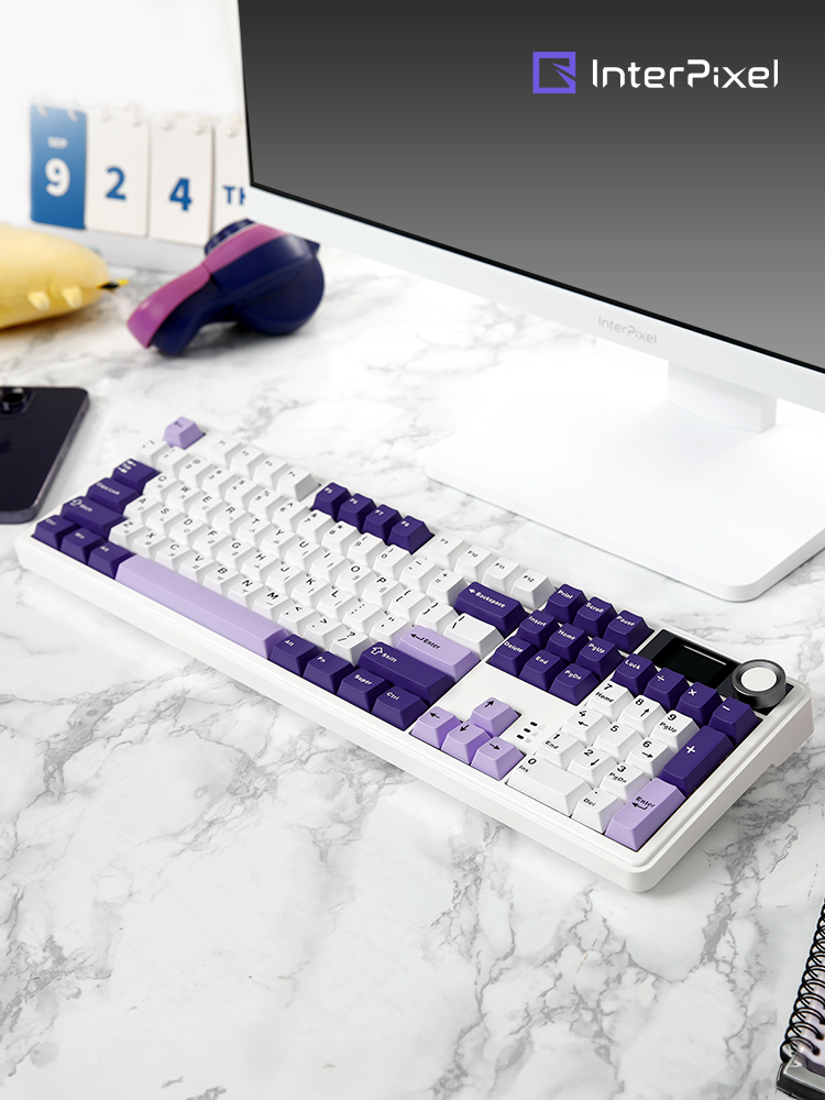 [신제품] 인터픽셀 IPK104 PRO 유무선 LCD 기계식 키보드 화이트, 저소음 솜사탕축