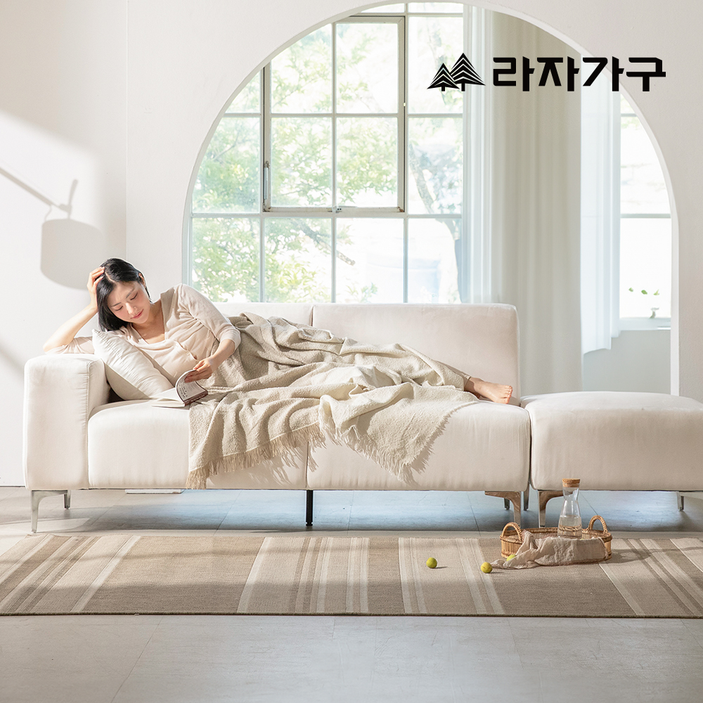 라자가구 멜로우 아쿠아텍스 패브릭 방수 거실 카우치 소파 한쪽팔걸이형 스툴포함, 우형_베이지