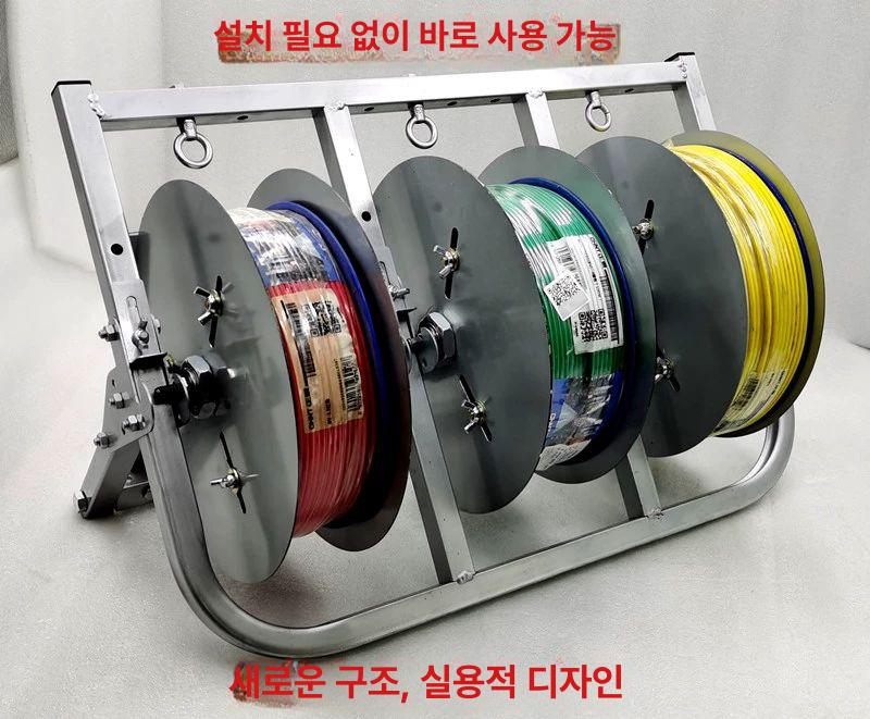 수평형 전선 풀링기 디스크 케이블 드럼 공급 거치대 4디스크 와이어 릴 풀러 모델 실버 - 상세 이미지 3