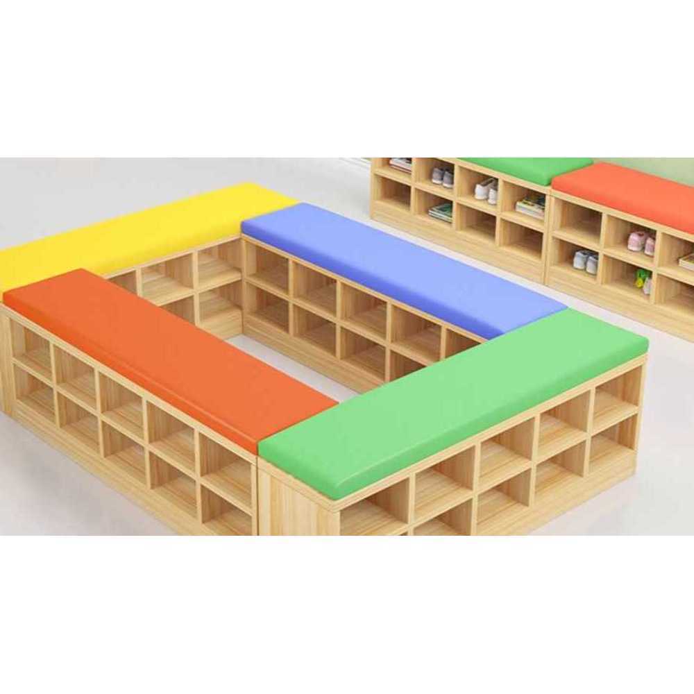 수납형 책장 벤치 유치원 어린이집 의자 공간절약 150x30x45 2단 10칸 - 상품 이미지