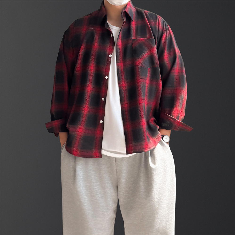남자체크남방 남자오버핏셔츠 - 상세 이미지 3