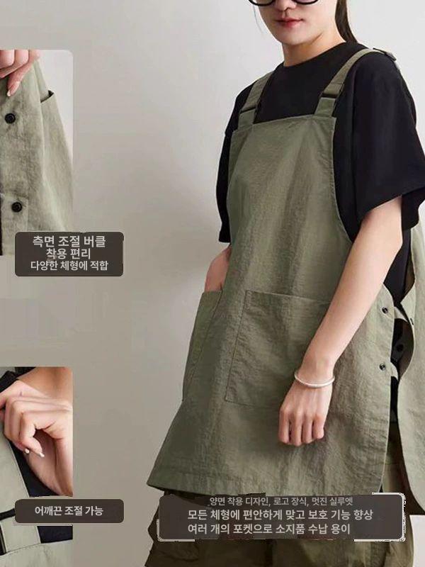 듀얼앞치마 숏 카페 뷰티샵 화실 학원 공방 유치원 라이트그린 65cm 면도 앞뒤 - 상세 이미지 3