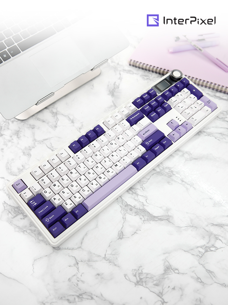 [신제품] 인터픽셀 IPK104 PRO 유무선 LCD 기계식 키보드 화이트, 저소음 솜사탕축