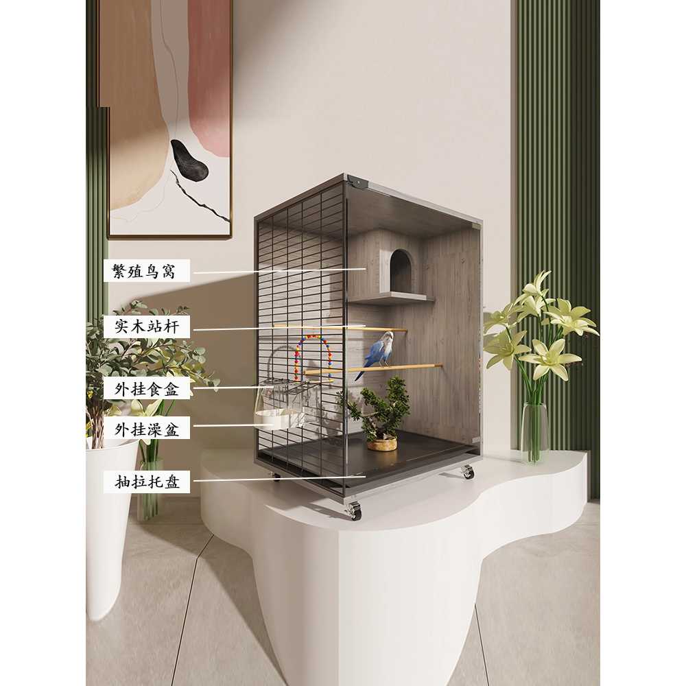 앵무새 케이지 대형 새장 철제 새집 가정용 새 사육장 원목1/43.4x40x60 - 상세 이미지 2