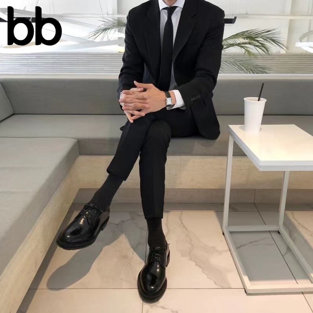 결혼식 하객룩 남자 여름장례식복장 다크네이비 면접 빅사이즈 세미와이드 사계절 가을 웨딩촬영 투피스세트 S - 상품 이미지