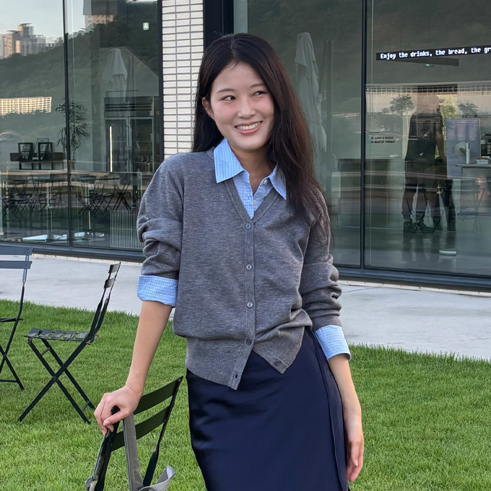 [엽페] 셔츠 카라 가디건 그레이 체크