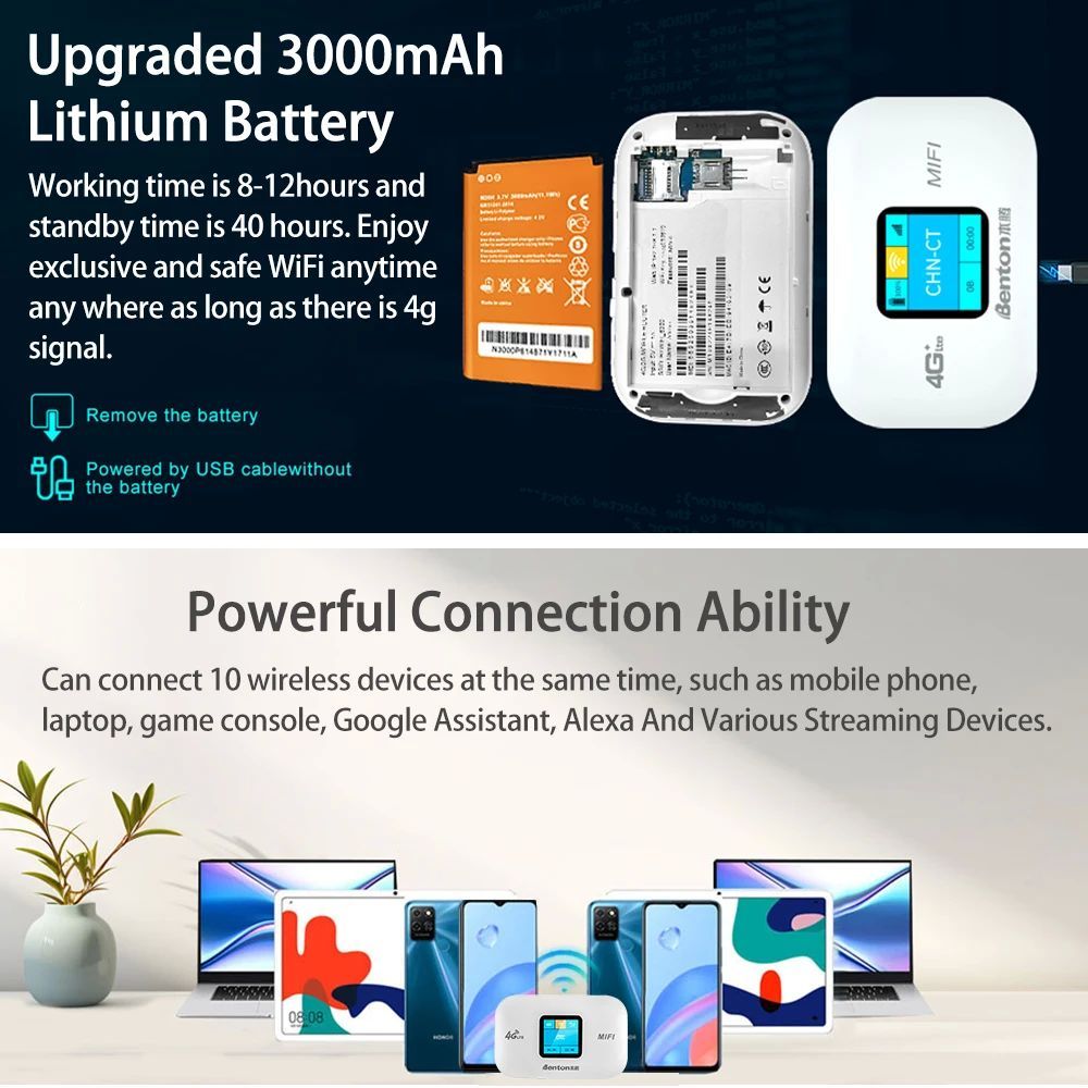 유무선 공유기 차량용와이파이 C충전 와이파이 휴대용 Lte Benton 라우터 모뎀 3000mAH LED 아시아 - 상세 이미지 5