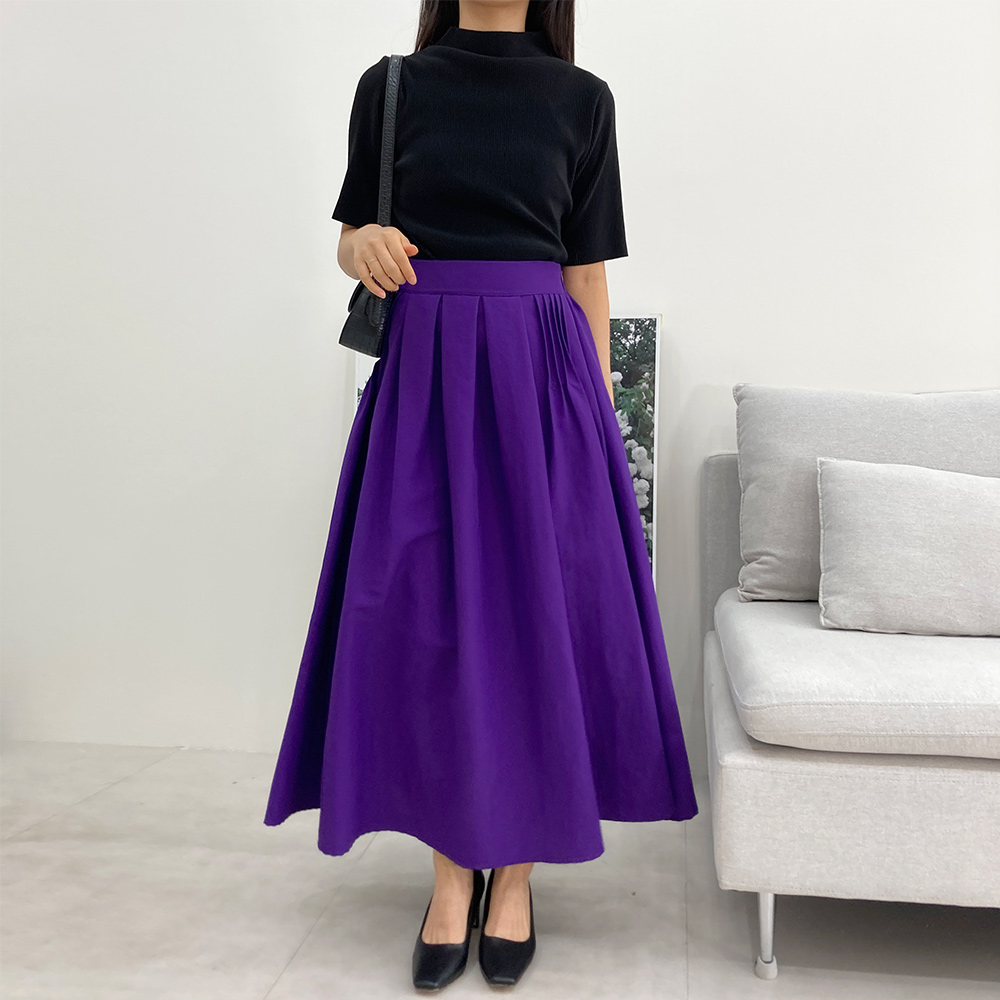 보라 초록 바스락 맥시 롱 가을 겨울 플레어 스커트 - 상세 이미지 2