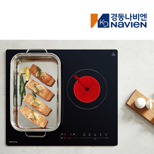 경동 나비엔매직 3구 하이브리드 라디언트+인덕션 플렉스존 전기레인지 빌트인, 블랙 ERH2403