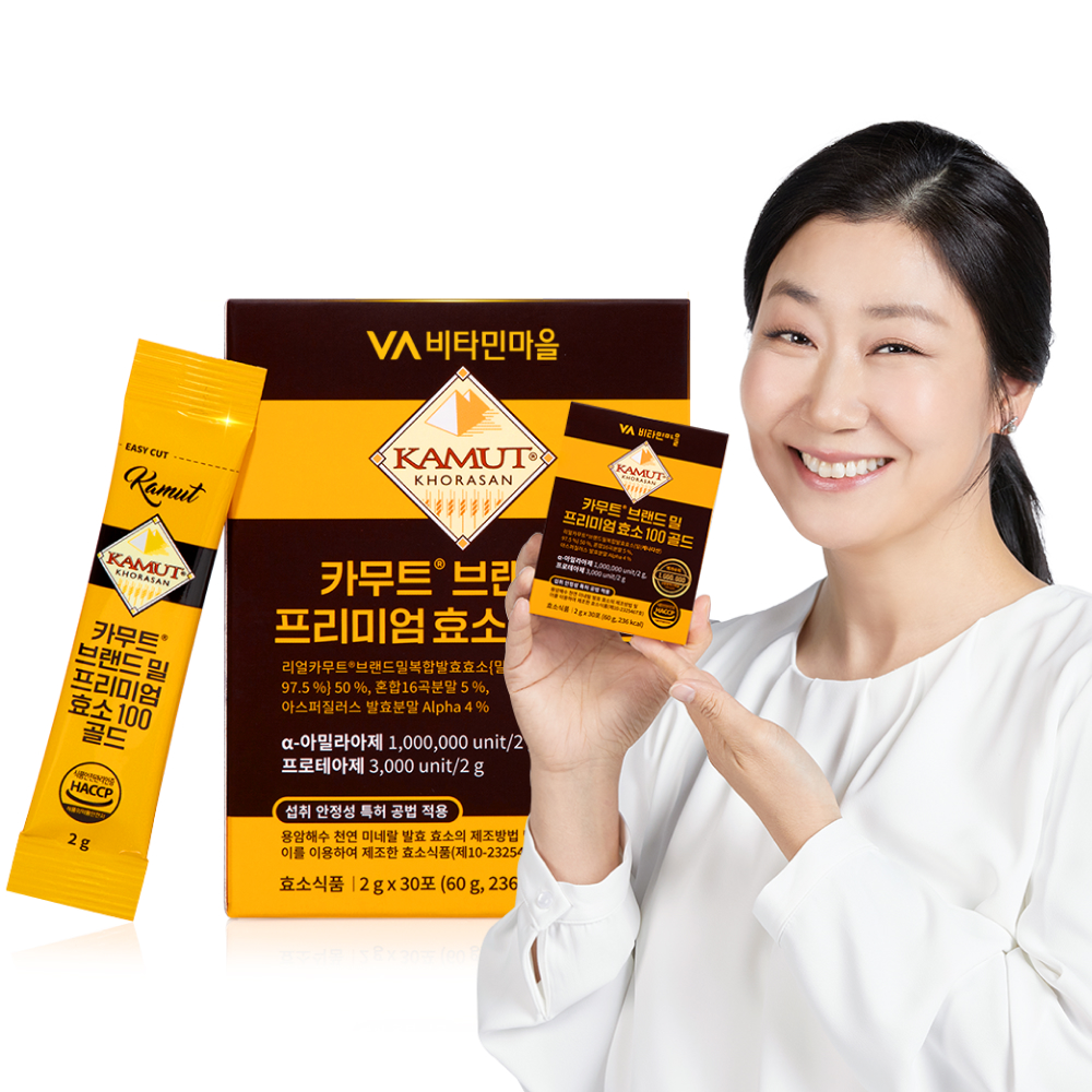 비타민마을 100만 역가수치 카무트 브랜드밀 프리미엄 효소 100 골드 30포, 1개 - 메인 이미지