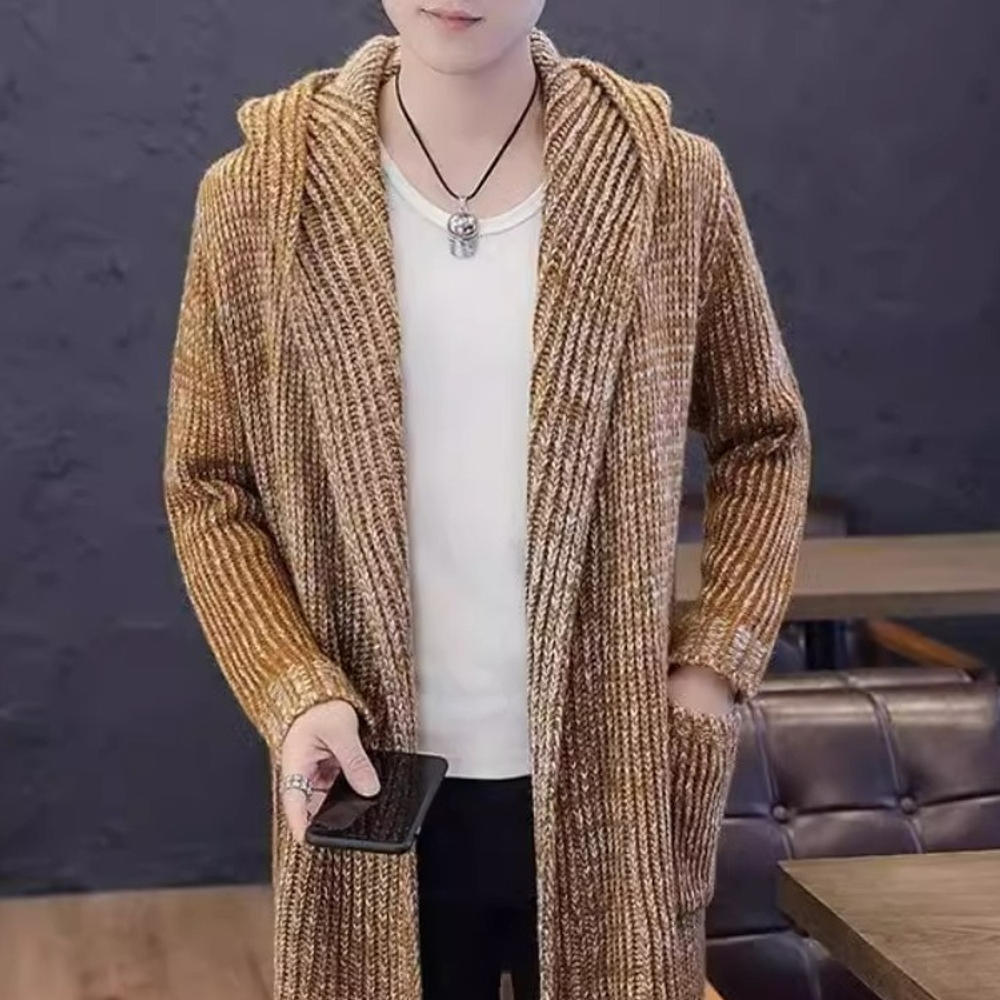 남자 롱 가디건 후드 겨울 오버핏 브이넥 롱가디건 오픈 카디건 얇은 루즈핏 포켓 봄 코트 카키 M(95-110캐티) - 상세 이미지 4