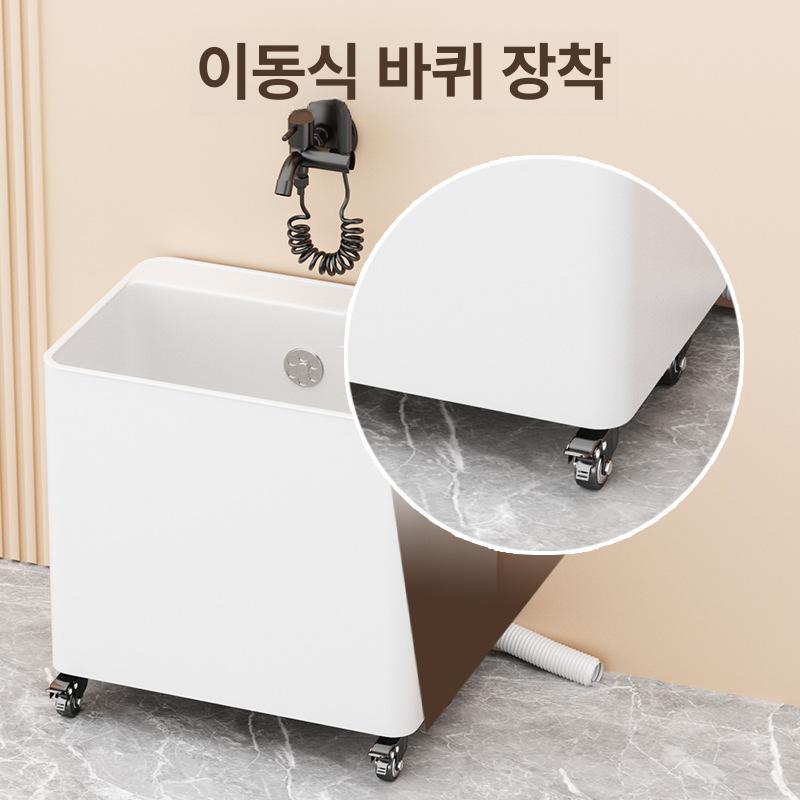 걸레싱크대 업소용 야외 세정대 청소 걸레통 걸레 빌딩 싱크대 대걸레 세척 테이블컨트롤배수 46 화이트 일체형 - 상세 이미지 4