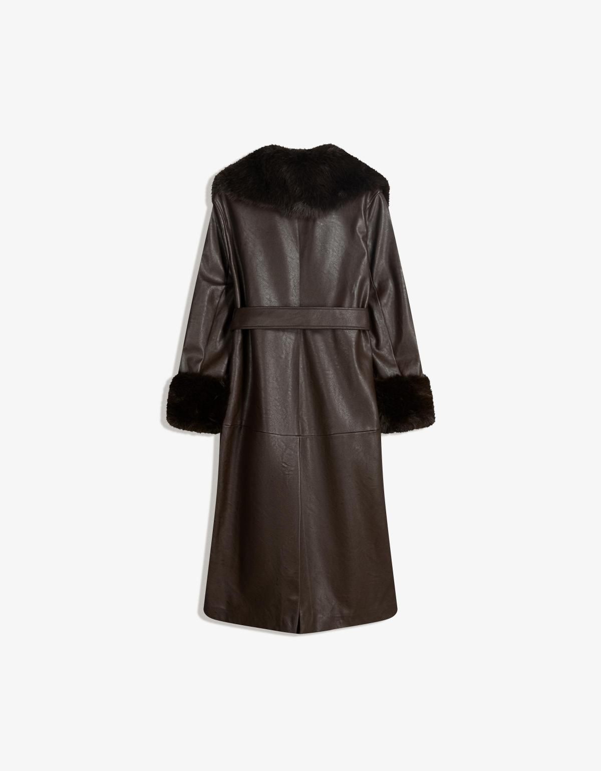 버쉬카 페이크 퍼 칼라 레더 이펙트 롱 코트 6892/752 BROWN - 상세 이미지 5