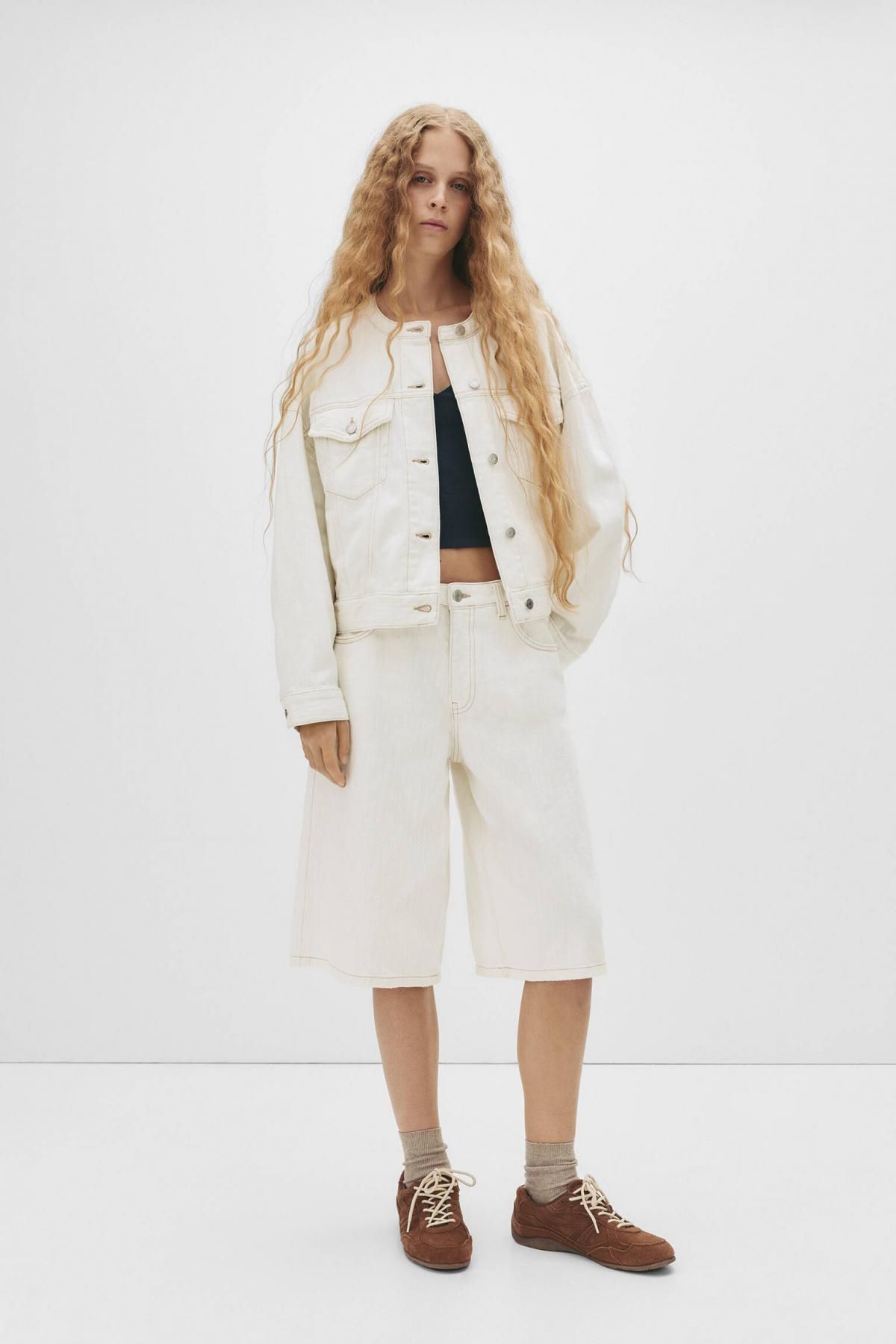 풀앤베어 텍스처 화이트 데님 버뮤다 반바지 7696/336 WHITE - 상세 이미지 2