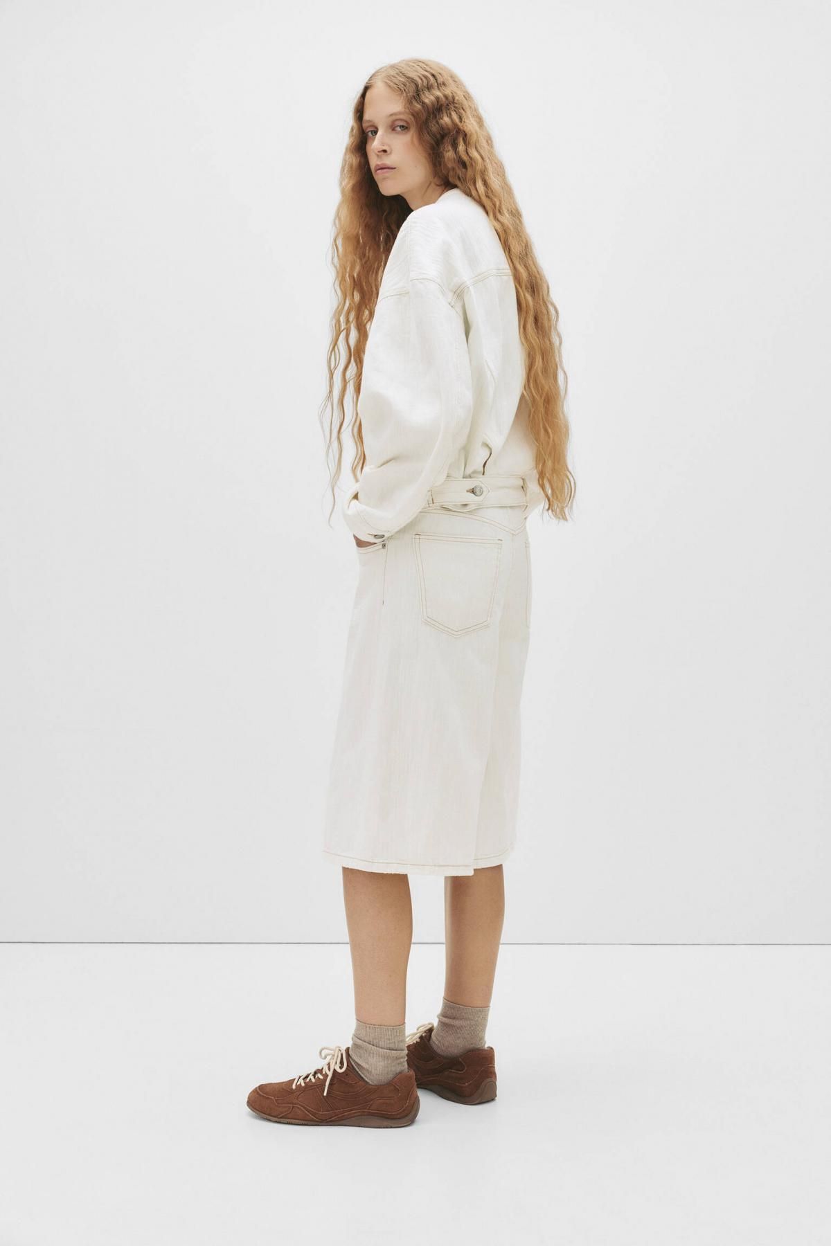 풀앤베어 텍스처 화이트 데님 버뮤다 반바지 7696/336 WHITE - 상세 이미지 4