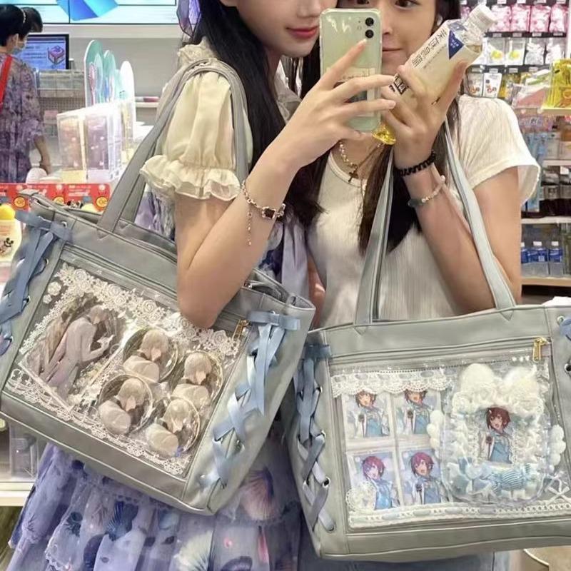 일본식 투명 토트백 대용량 숄더백 페인백 덕질 입덕 기념품 수납 가방 이타백 에코백 오프화이트 - 상세 이미지 3