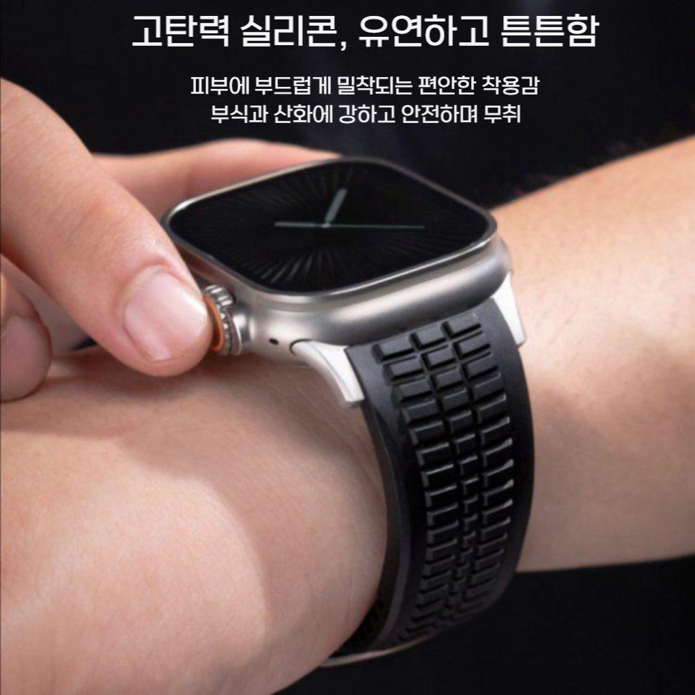 애플워치11 울트라3 SE3 스트랩 수류탄 무늬 실리콘 메탈 나비 버클 밴드 - 상세 이미지 4