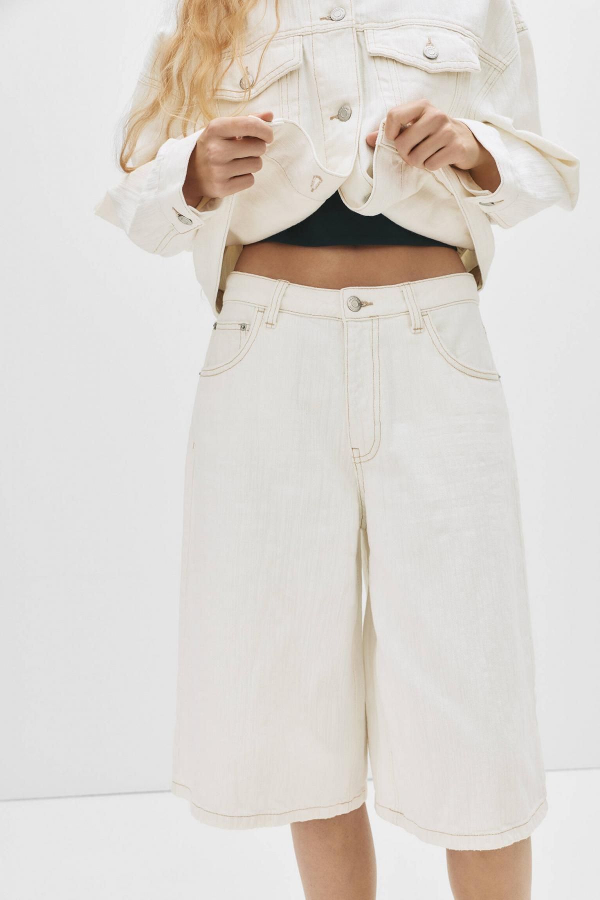 풀앤베어 텍스처 화이트 데님 버뮤다 반바지 7696/336 WHITE - 상세 이미지 3