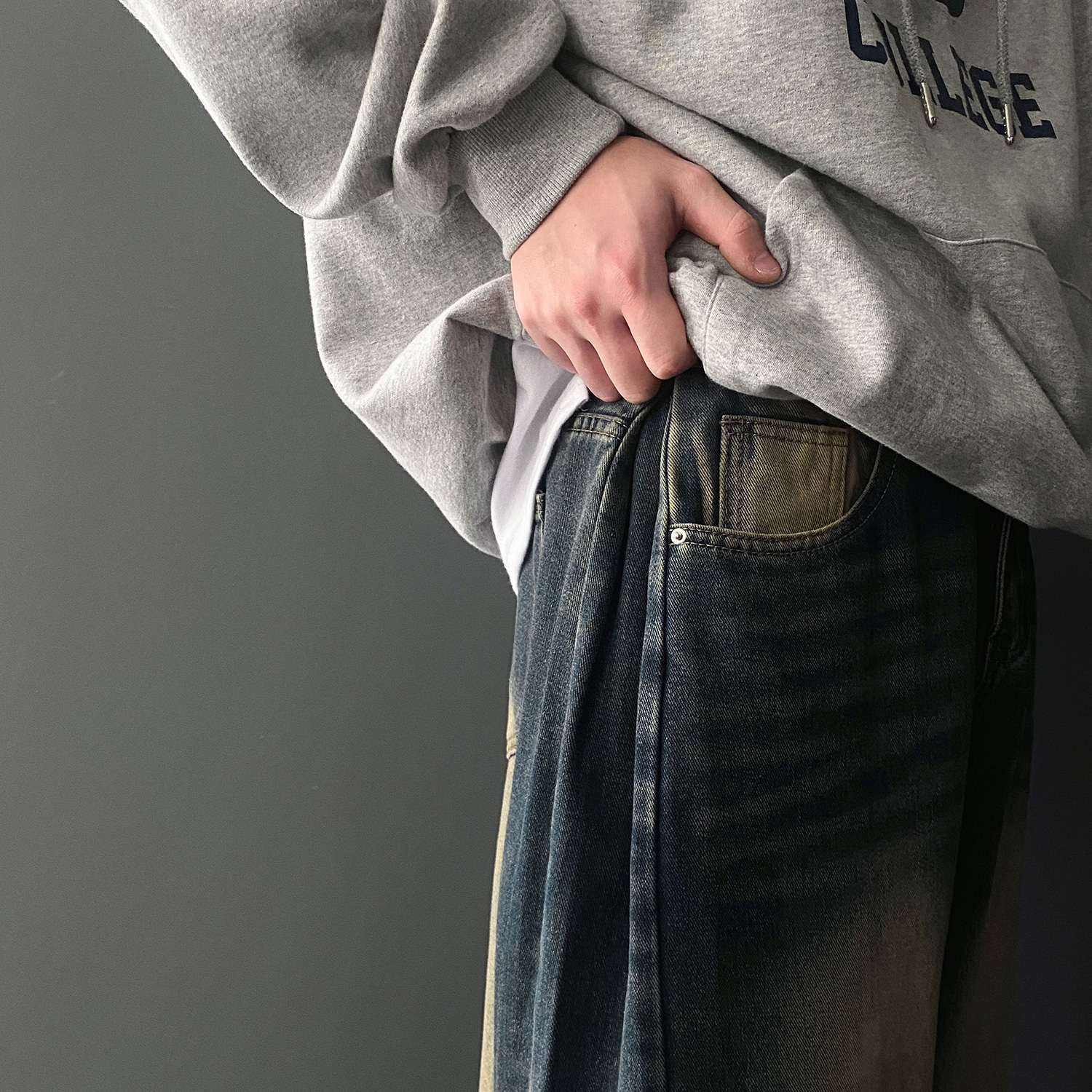 벌룬청바지 남자흑청바지 통청바지 남성와이드데님 이미지 7