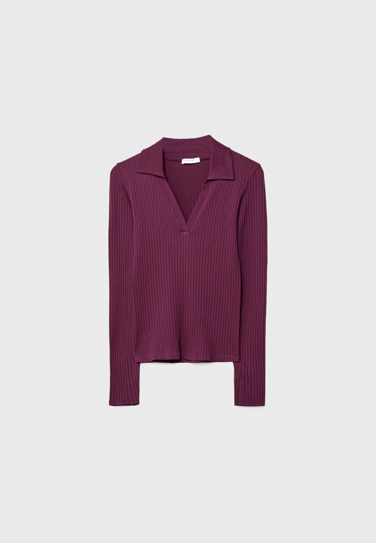 스트라디바리우스 슬림핏 심리스 폴로 카라 긴팔 티셔츠 6537/920 AUBERGINE - 상품 이미지