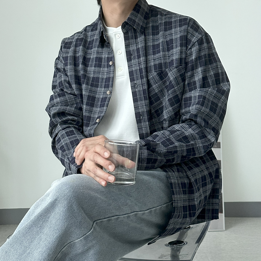 남자 셔츠 구김없는 오버핏 기모 타탄체크 남방 남자 체크셔츠 - 상품 이미지